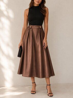 No Brand Brown Satin Midi Skirt – Size Medium